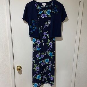 Floral Navy Dress with Cardigan